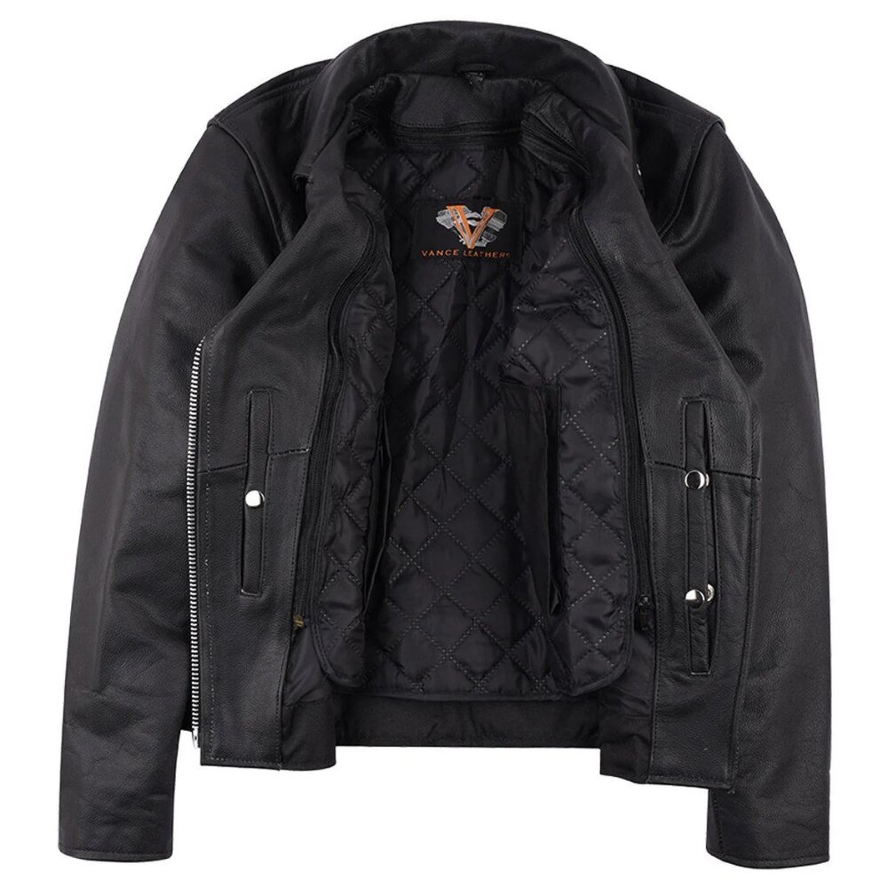 Vance Black Leather Premium Cowhide Braid Motorcycle Jacket - Woman's Size L - Picture 4 of 15